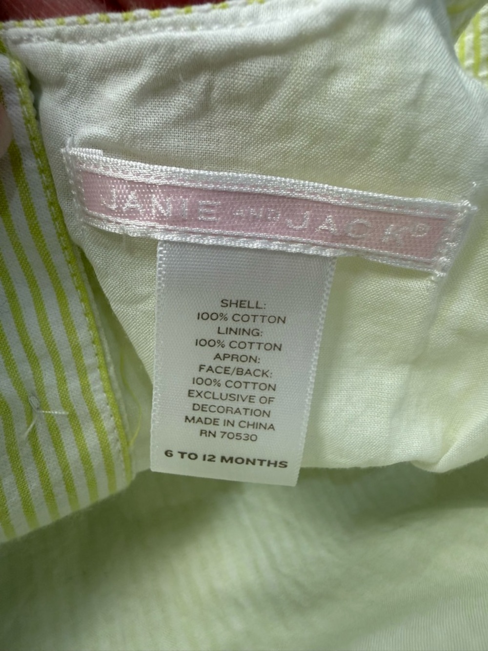 Janie & Jack Light Green & White Striped SunDress w/bloomers 100% Cotton - Picture 5 of 6